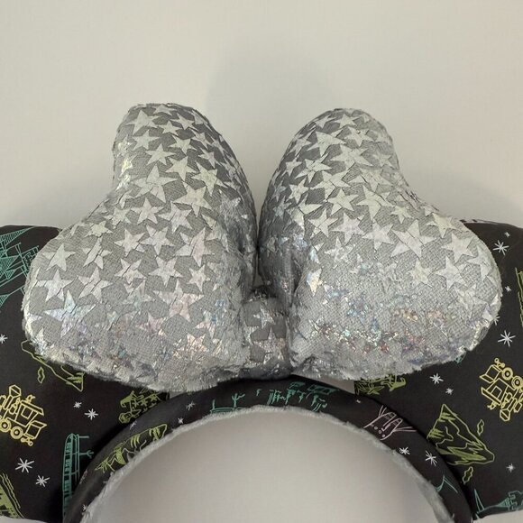 Disney Minnie Mouse Ears Headband 100th Anniversary Print Silver Star Bow - Picture 5 of 5